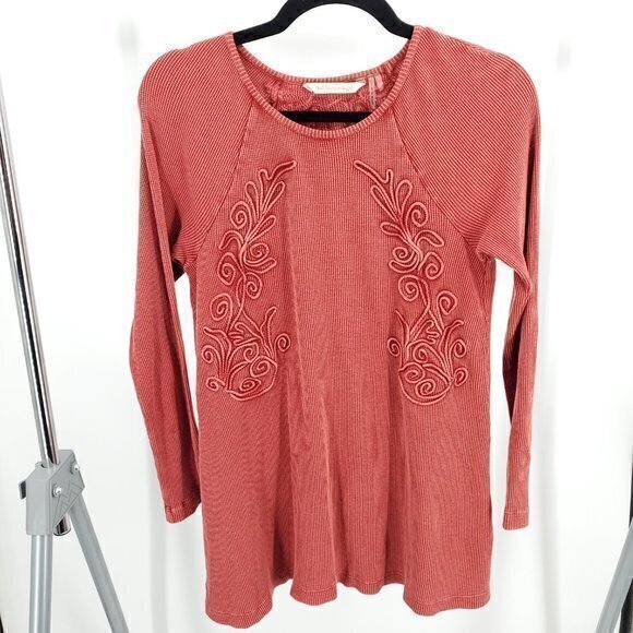 Soft Surroundings Camden Thermal Long Sleeve Top XS Embroidered Rust Red - Picture 1 of 13